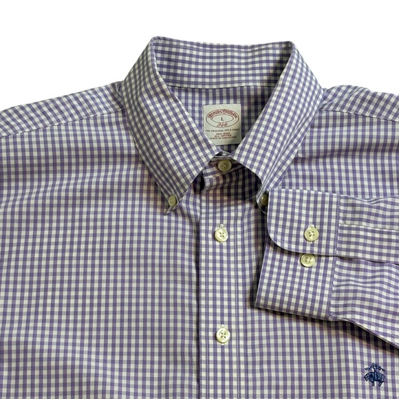 Brooks Brothers Other - Brooks Brothers 346 Mens Large Purple Gingham Non-Iron Cotton Button Down Shirt